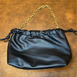 NWOT Elegant Black Leather Women's Bag with gold chain